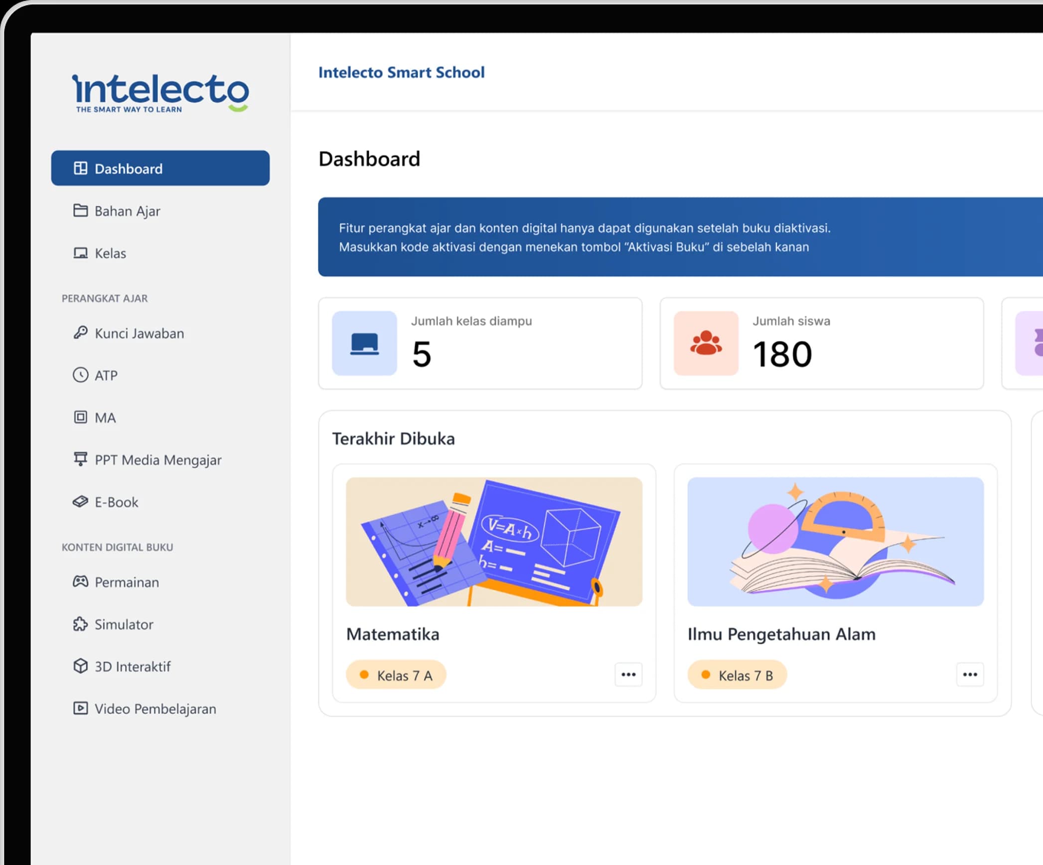 Tampilan dashboard Intelecto LMS+ pada laptop